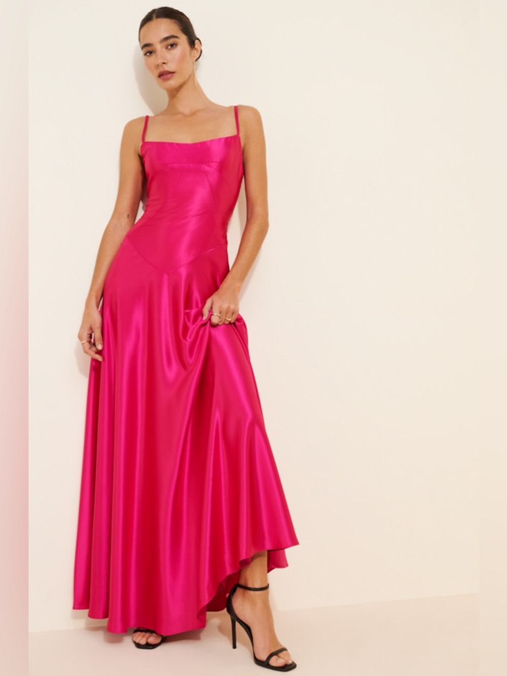 Anthropologie BHLDN Mare Mare Emmy Satin Corset Maxi Dress Hot Pink Small Petite